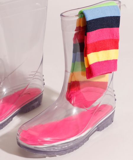 Galocha Transparente com Meia Listrada Galocha Transparente com Meia Listrada