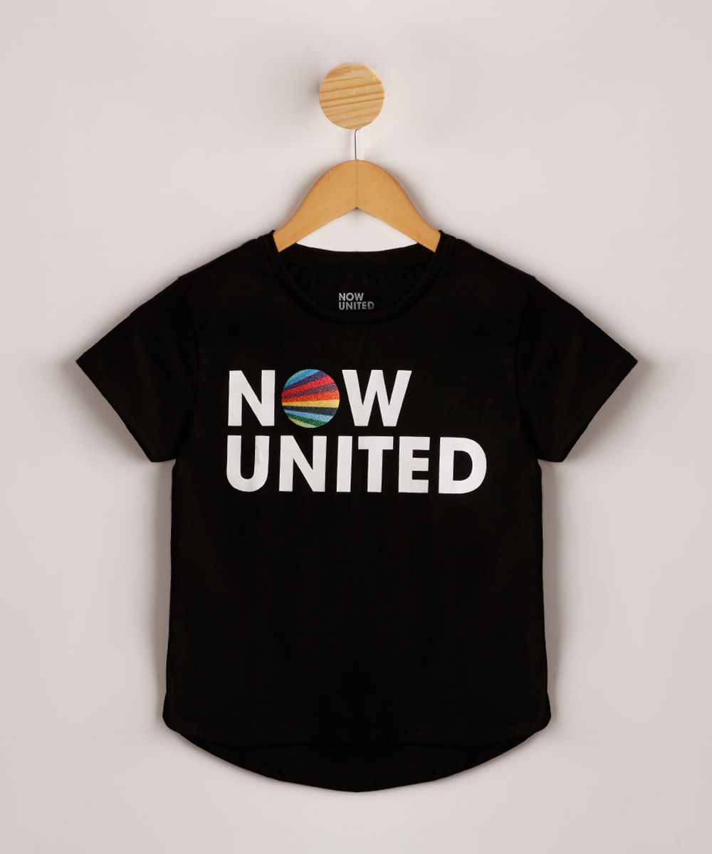Blusa Juvenil de Algodão da Banda Now United Manga Curta Preta