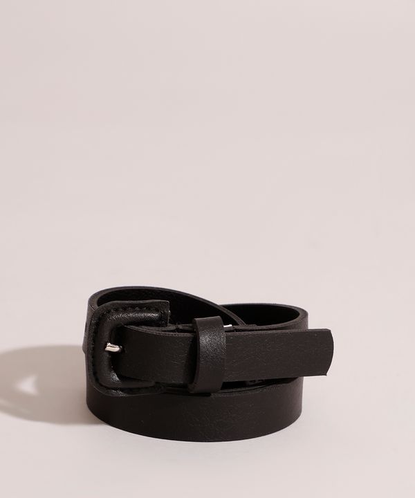 Cinto Skinny com Fivela Quadrada Encapada Preto 95CM
