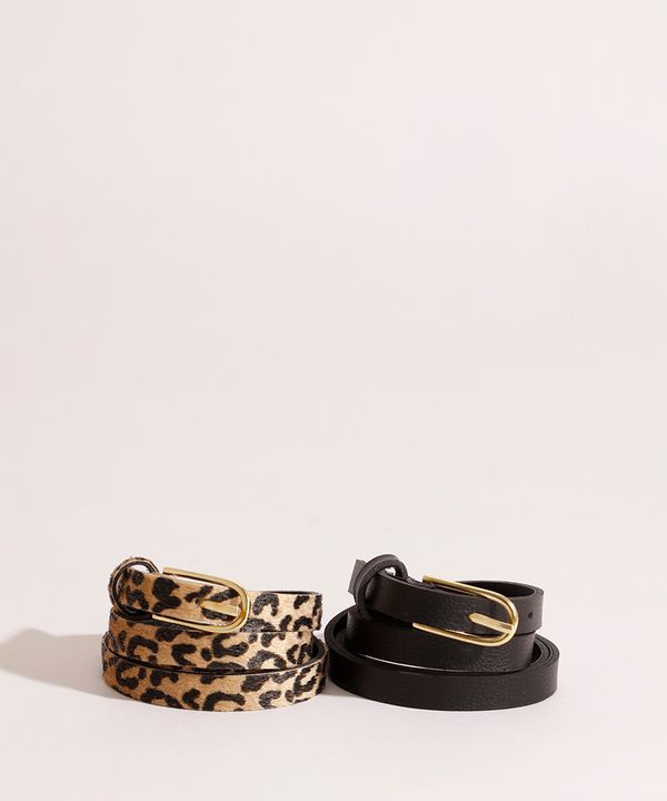 Kit de 2 Cintos Skinny com Fivela Oval Multicor 85CM