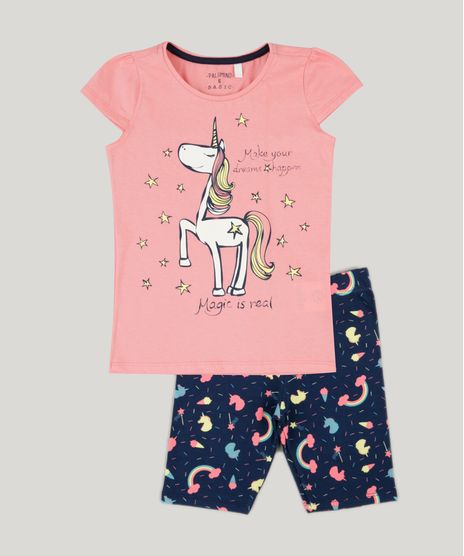 Conjunto-Infantil-de-Blusa-Unicornio-Manga-Curta-Rosa---Bermuda-Estampada-em-Algodao---Sustentavel-Azul-Marinho-9284237-Azul_Marinho_1