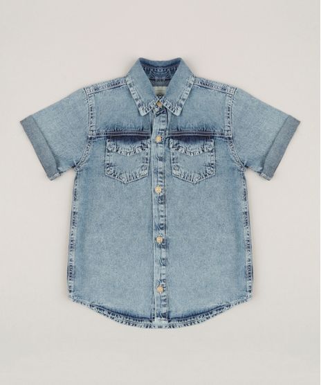 Camisa-Jeans-Infantil-com-Bolsos-Manga-Curta-Azul-Medio-9235766-Azul_Medio_1