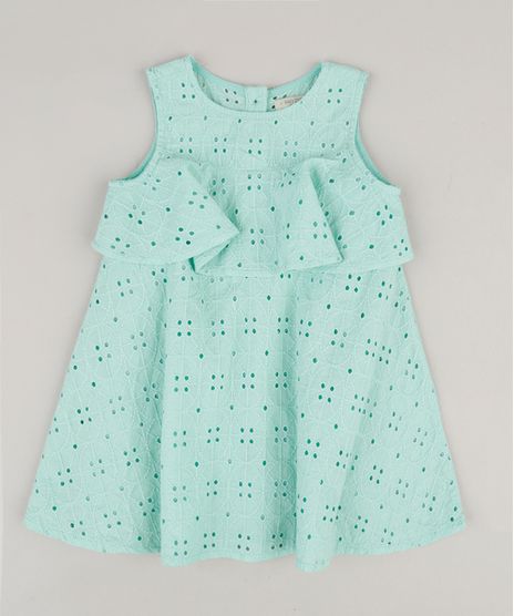 Vestido-Infantil-em-Laise-com-Babado-Sem-Manga-Decote-Redondo-Verde-Claro-9174586-Verde_Claro_1