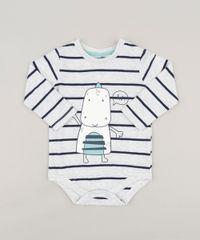 Body-Infantil-Listrado-com-Estampa-Interativa-de-Dinossauro-Manga-Longa-Gola-Careca-em-Algodao---Sustentavel-Cinza-Mescla-Claro-8942674-Cinza_Mescla_Claro_1