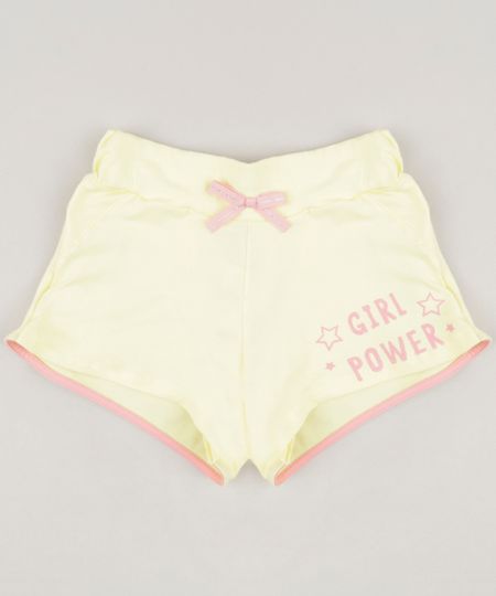 Short-Infantil-com-Laco--Girl-Power--em-Algodao---Sustentavel-Amarelo-Claro-9221206-Amarelo_Claro_1