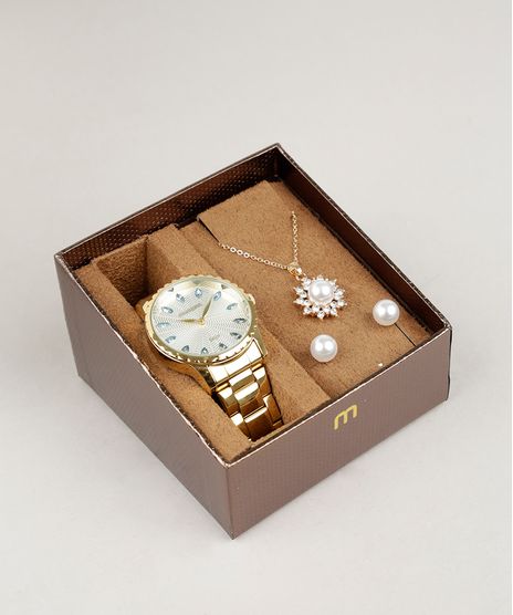 Kit-de-Relogio-Analogico-Mondaine-Feminino---Colar---Brincos---99170LPMVDE2K-Dourado-9271330-Dourado_1