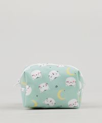 Necessaire-Feminina-Estampada-de-Gatinhas-Verde-Claro-9236889-Verde_Claro_1