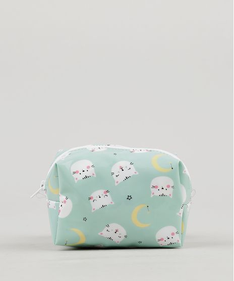 Necessaire-Feminina-Estampada-de-Gatinhas-Verde-Claro-9236889-Verde_Claro_1