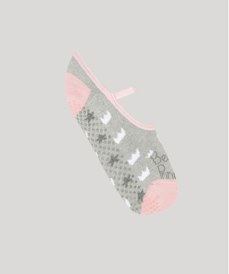 Meia-Sapatilha-Feminina-Estampada-de-Coroas-Cinza-Mescla-9233078-Cinza_Mescla_1