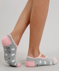 Meia-Sapatilha-Feminina-Estampada-de-Coroas-Cinza-Mescla-9233078-Cinza_Mescla_3