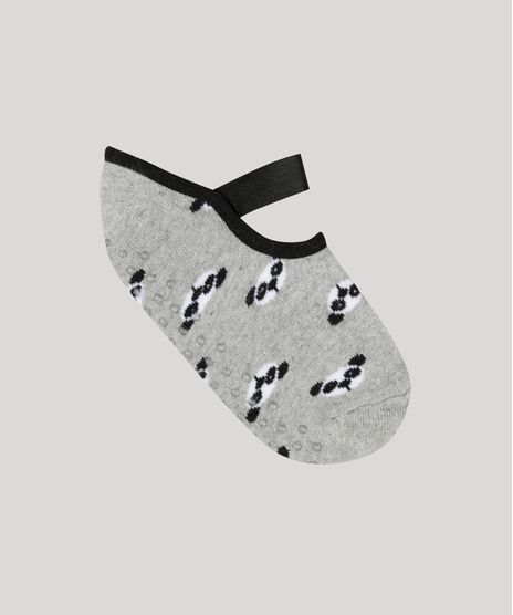 Meia-Sapatilha-Infantil-Estampada-de-Pandas-Cinza-Mescla-9264202-Cinza_Mescla_1