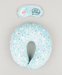 Kit-de-Apoio-de-Cabeca---Tapa-Olho-Estampado-de-Gatinho-Verde-Claro-9237107-Verde_Claro_1