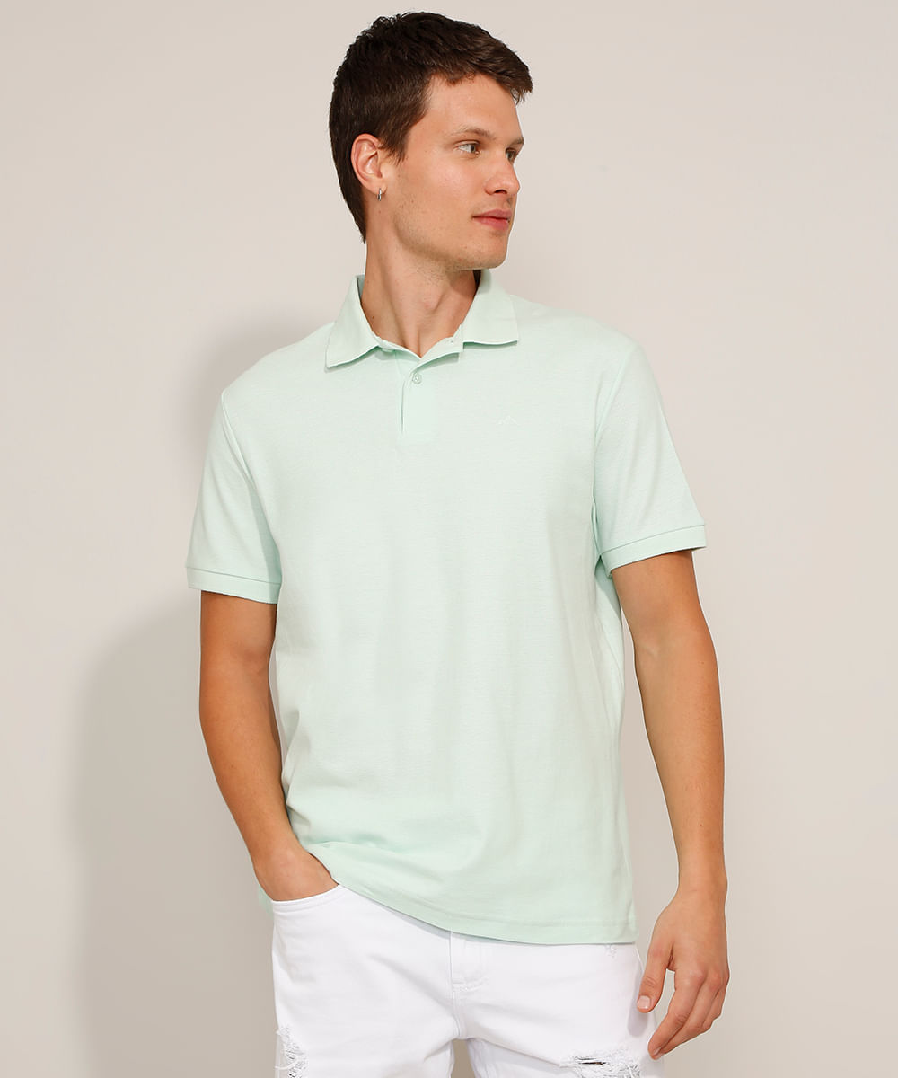 Polo de Piquet Masculina Básica Comfort Manga Curta Verde Claro