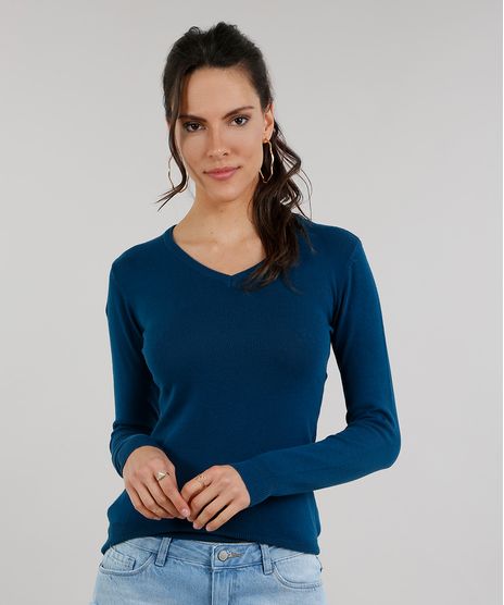Sueter-Feminino-Basico-em-Trico-Manga-Longa-Decote-V-Azul-Petroleo-8839960-Azul_Petroleo_1