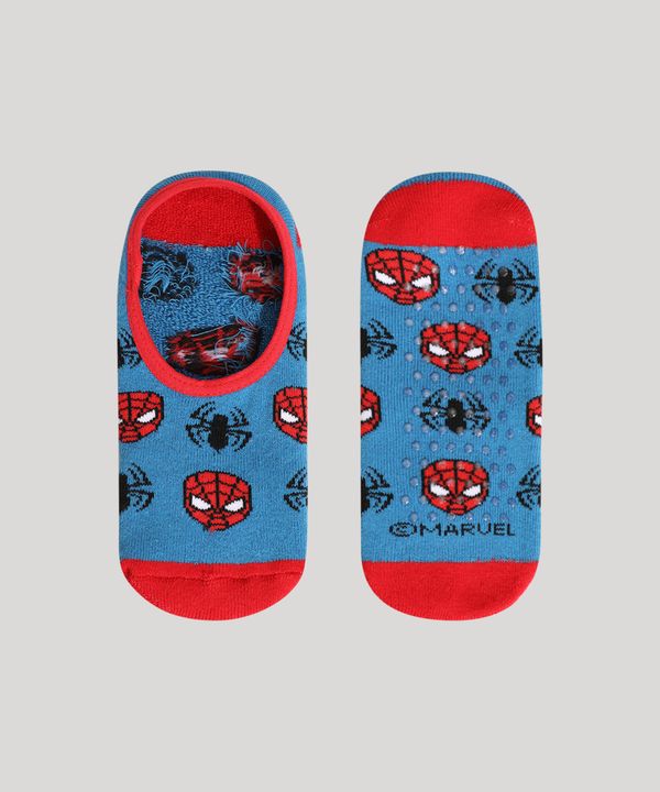 Meia Infantil Sapatilha Estampada Homem-Aranha Azul 26-29