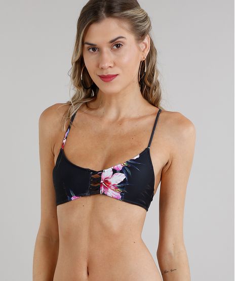 Biquini-Top-Estampado-Floral-Bojo-Removivel-com-Tiras-Cruzadas-e-Protecao-UV-50--Preto-9284371-Preto_1