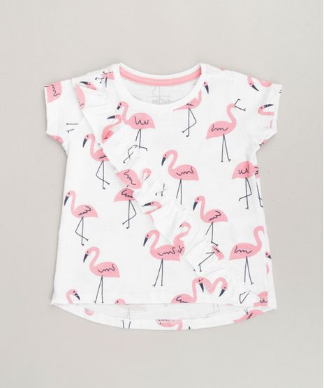 Blusa-Infantil-Estampada-de-Flamingos-com-Babado-Manga-Curta-Decote-Redondo-Off-White-9266188-Off_White_1