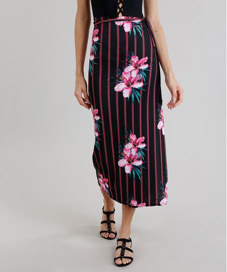 Saia-de-Praia-Feminina-Transpassada-Listrada-com-Flores-Preta-9219722-Preto_1