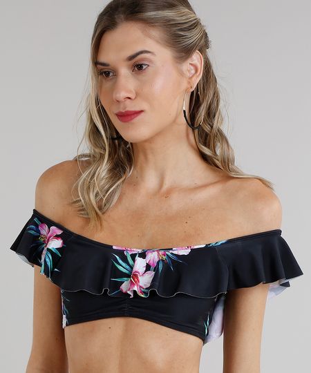 Biquini-Top-Ombro-a-Ombro-Estampado-Floral-com-Babado-e-Bojo-Removivel-Protecao-UV50--Preto-9284373-Preto_1 Biquini-Top-Ombro-a-Ombro-Estampado-Floral-com-Babado-e-Bojo-Removivel-Protecao-UV50--Preto-9284373-Preto_1