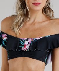 Biquini-Top-Ombro-a-Ombro-Estampado-Floral-com-Babado-e-Bojo-Removivel-Protecao-UV50--Preto-9284373-Preto_4