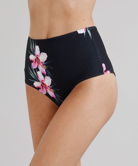 Biquini-Calcinha-Hot-Pant-Estampado-Floral-com-Protecao-UV50--Preta-9284372-Preto_1