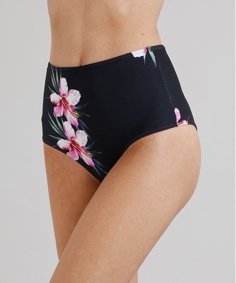 Biquini-Calcinha-Hot-Pant-Estampado-Floral-com-Protecao-UV50--Preta-9284372-Preto_1