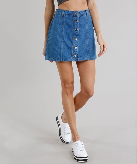 Saia-Jeans-Feminina-Cintura-Alta-com-Botoes--Azul-Medio-9281304-Azul_Medio_1