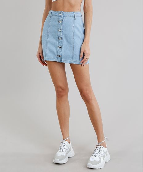 Saia-Jeans-Feminina-Cintura-Alta-com-Botoes--Azul-Claro-9281305-Azul_Claro_1