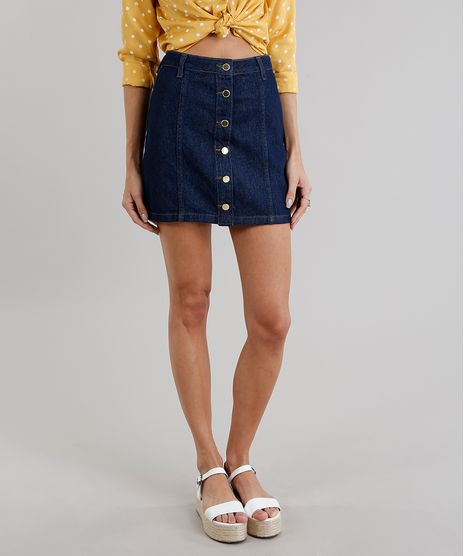 Saia-Jeans-Feminina-Cintura-Alta-com-Botoes--Azul-Escuro-9281303-Azul_Escuro_1