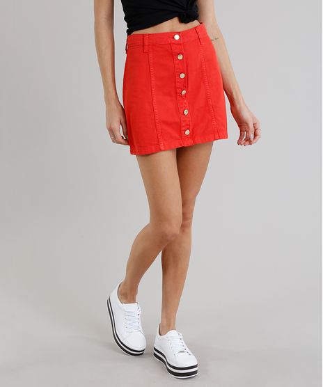 Saia-de-Sarja-Feminina-Cintura-Alta-com-Botoes--Vermelho-9281302-Vermelho_1