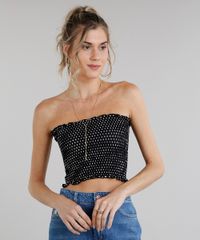 Top-Faixa-Feminino-Franzido-Estampado-de-Poas-Preto-9280856-Preto_1