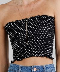 Top-Faixa-Feminino-Franzido-Estampado-de-Poas-Preto-9280856-Preto_4