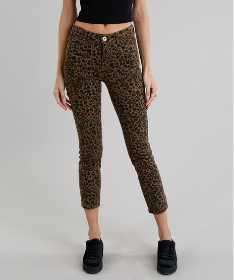 Calca-de-Sarja-Feminina-Skinny-Estampada-Animal-Print-Marrom-9269766-Marrom_1