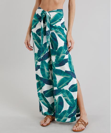 Calca-Feminina-Pantalona-Estampada-de-Folhas-com-No-e-Fendas-Branca-9225705-Branco_1