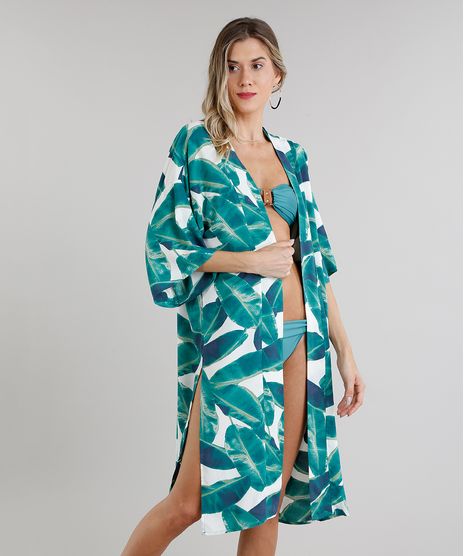Kimono-Saida-de-Praia-Estampado-de-Folhas-com-Fenda-Manga-Curta--Branco-9220620-Branco_1