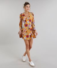 Vestido-Feminino-Curto-Choker-Estampado-Floral-Manga-Longa-Mostarda-8889794-Mostarda_3
