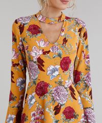 Vestido-Feminino-Curto-Choker-Estampado-Floral-Manga-Longa-Mostarda-8889794-Mostarda_4