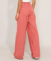 Calça De Sarja Wide Reta Cintura Super Alta Rosa Escuro detalhe