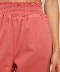 Calça De Sarja Wide Reta Cintura Super Alta Rosa Escuro cintura Calça De Sarja Wide Reta Cintura Super Alta Rosa Escuro cintura