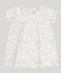 Vestido-Infantil-Estampado-de-Coelhinhas-Manga-Curta-Decote-Redondo-em-Algodao---Sustentavel-Cinza-Mescla-Claro-8953277-Cinza_Mescla_Claro_1