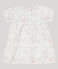 Vestido-Infantil-Estampado-de-Coelhinhas-Manga-Curta-Decote-Redondo-em-Algodao---Sustentavel-Cinza-Mescla-Claro-8953277-Cinza_Mescla_Claro_2