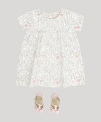 Vestido-Infantil-Estampado-de-Coelhinhas-Manga-Curta-Decote-Redondo-em-Algodao---Sustentavel-Cinza-Mescla-Claro-8953277-Cinza_Mescla_Claro_3