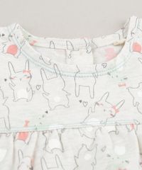Vestido-Infantil-Estampado-de-Coelhinhas-Manga-Curta-Decote-Redondo-em-Algodao---Sustentavel-Cinza-Mescla-Claro-8953277-Cinza_Mescla_Claro_4