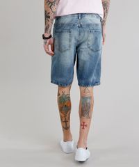 Bermuda-Jeans-Masculina-Reta-Destroyed-com-Corrente-Azul-Medio-9223992-Azul_Medio_2
