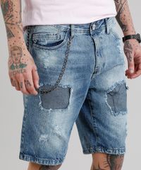Bermuda-Jeans-Masculina-Reta-Destroyed-com-Corrente-Azul-Medio-9223992-Azul_Medio_4