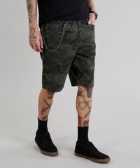 Bermuda-de-Sarja-Masculina-Reta-Estampada-Camuflada-com-Corrente-Verde-Militar-9202655-Verde_Militar_1