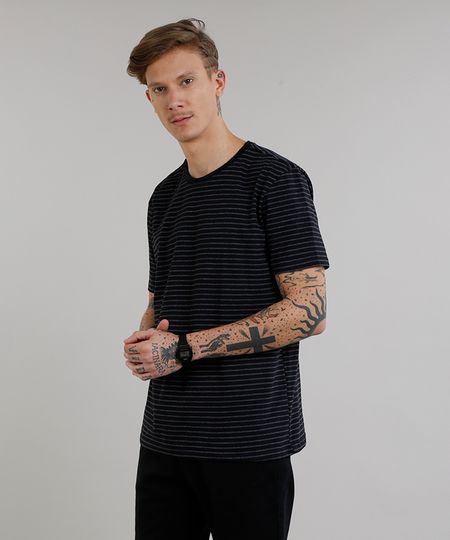 Camiseta-Masculina-Basica-Listrada-Manga-Curta-Gola-Careca-Preta-8551673-Preto_1