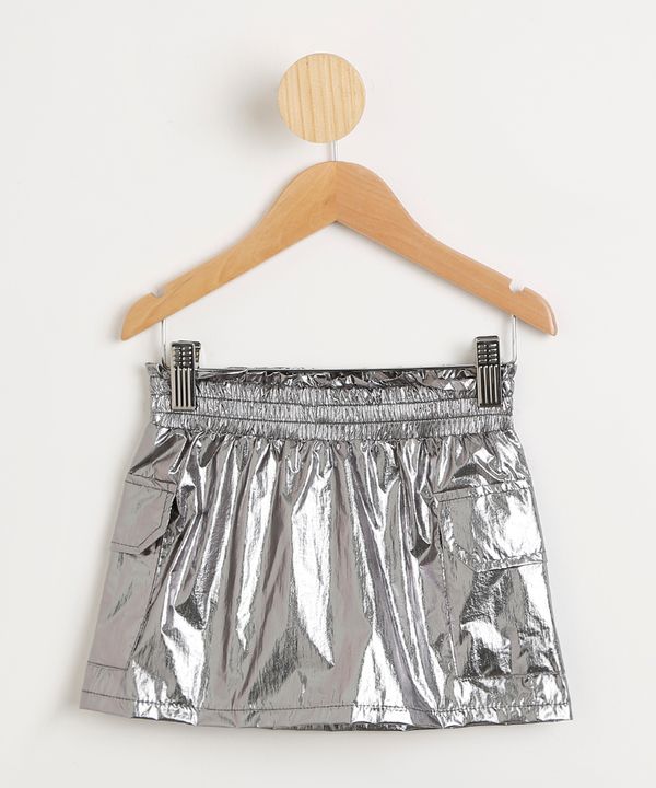 Saia Infantil Curta Metalizada com Bolsos Prateada 4