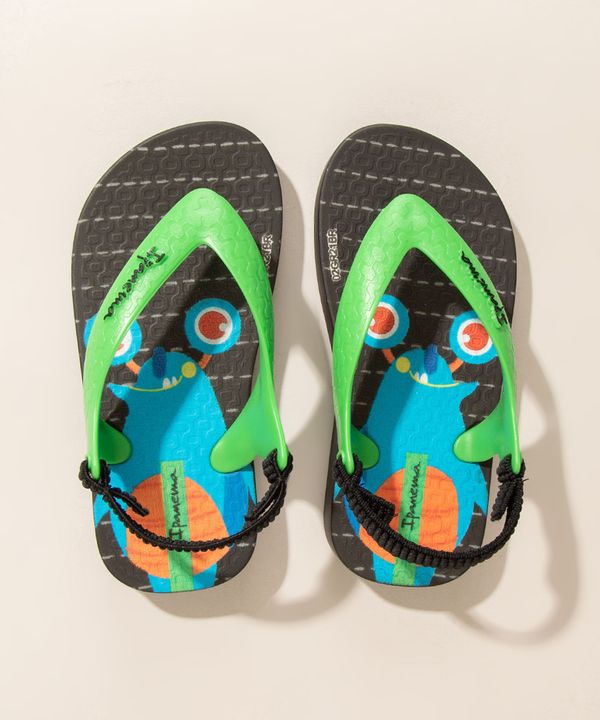 Chinelo Infantil Estampado com Elástico Ipanema Preto 17-18