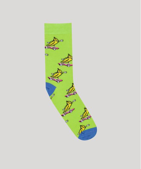 Meia-Masculina-Cano-Alto-Divertida-de-Banana-Verde-Neon-9242401-Verde_Neon_1